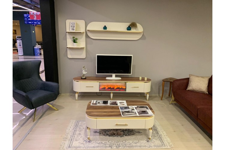 Alyans TV Ünitesi (Krem Ceviz) (TV sehpası+ üst raf)