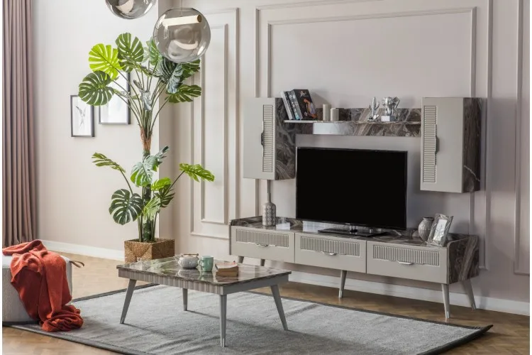 Tesla Tv Ünitesi (Alt Blok +Üst Blok (2)+Raf) (Cappuccino)