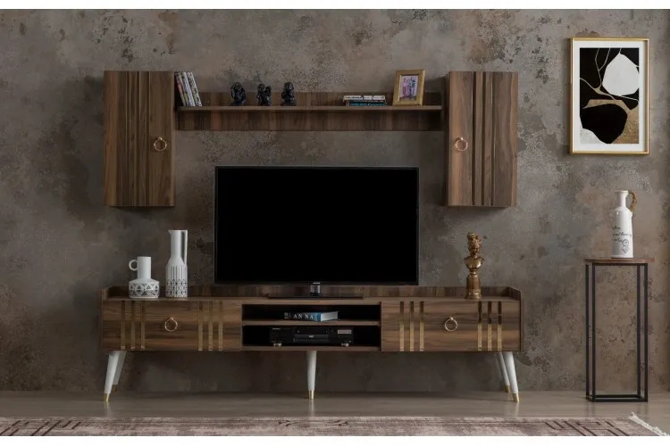 Lotus Tv Ünitesi (Alt Blok +Üst Blok (2)+Raf) (Ceviz)