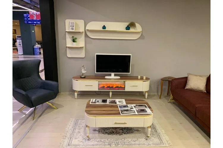 Alyans TV Ünitesi (Krem Ceviz) (TV sehpası+ üst raf)