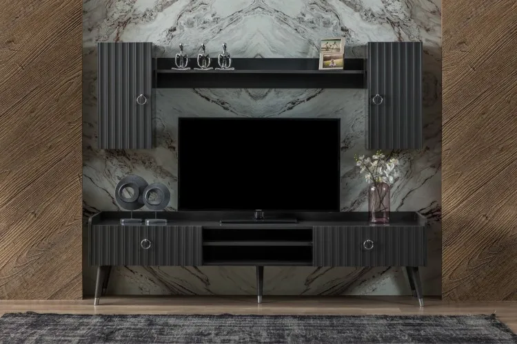 Valor Tv Ünitesi (Alt Blok +Üst Blok (2)+Raf) (Antrasit Gri)